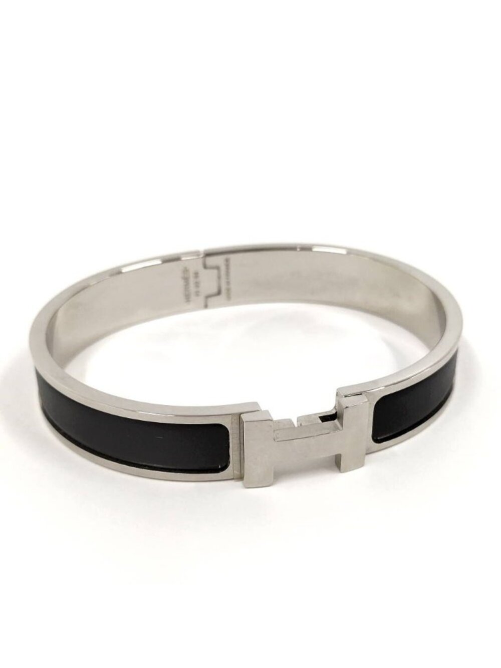 Hermes Bangle Clic Clac Plated Silver Black Bracelet